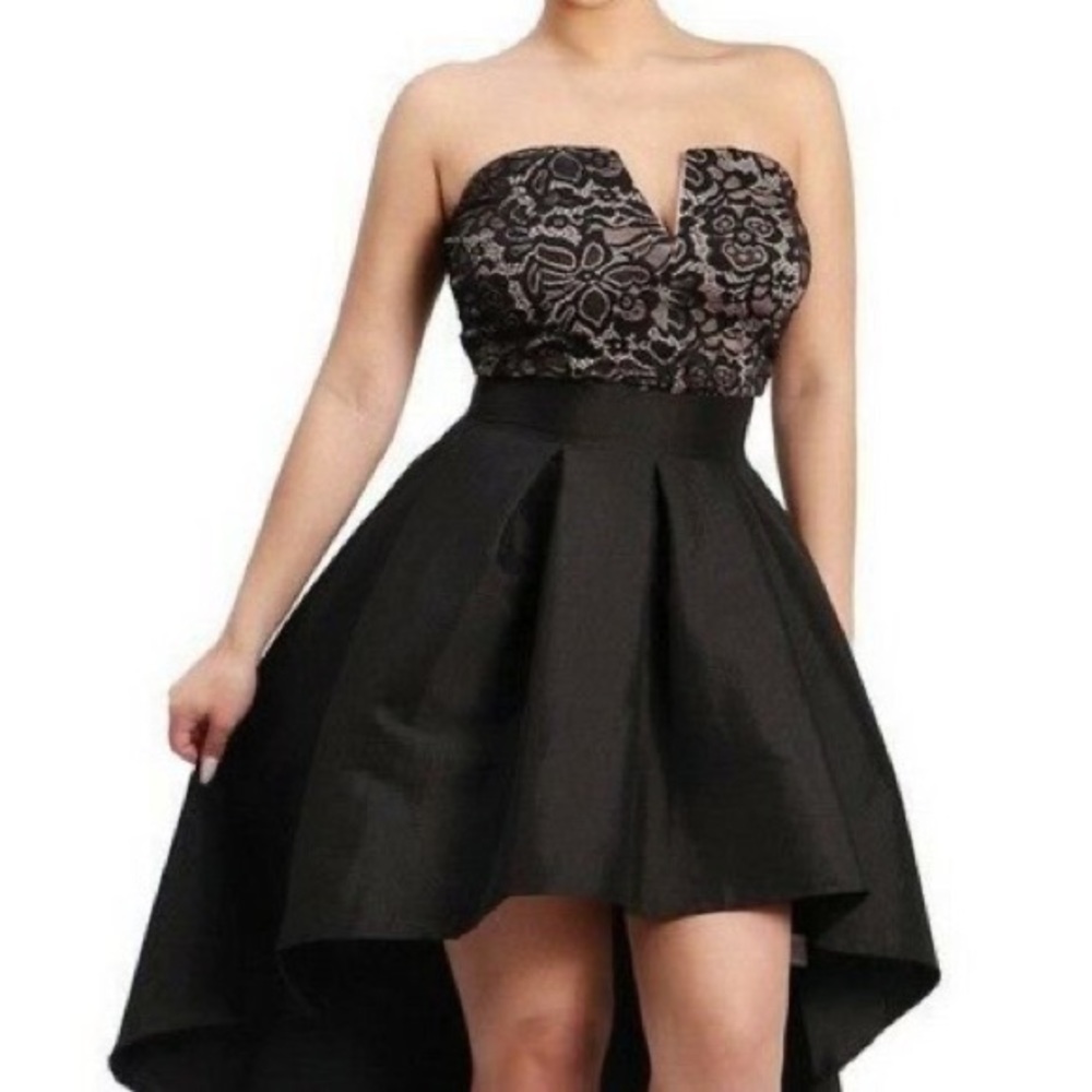 Black Lace Sleeveless High Low Cocktail Dress